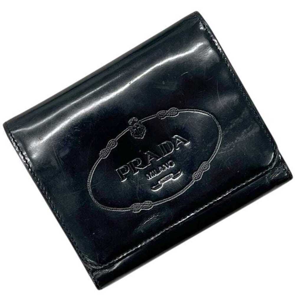 Prada Trifold Wallet Compact Leather Enamel Snap Nero Black - Picture 1 of 10